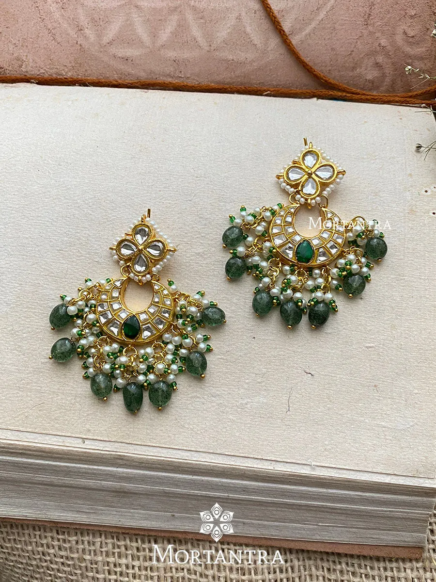 Green Color Gold Plated Thappa Jadau Kundan Earrings - TJ-E24WGR