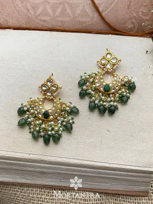 Green Color Gold Plated Thappa Jadau Kundan Earrings - TJ-E24WGR