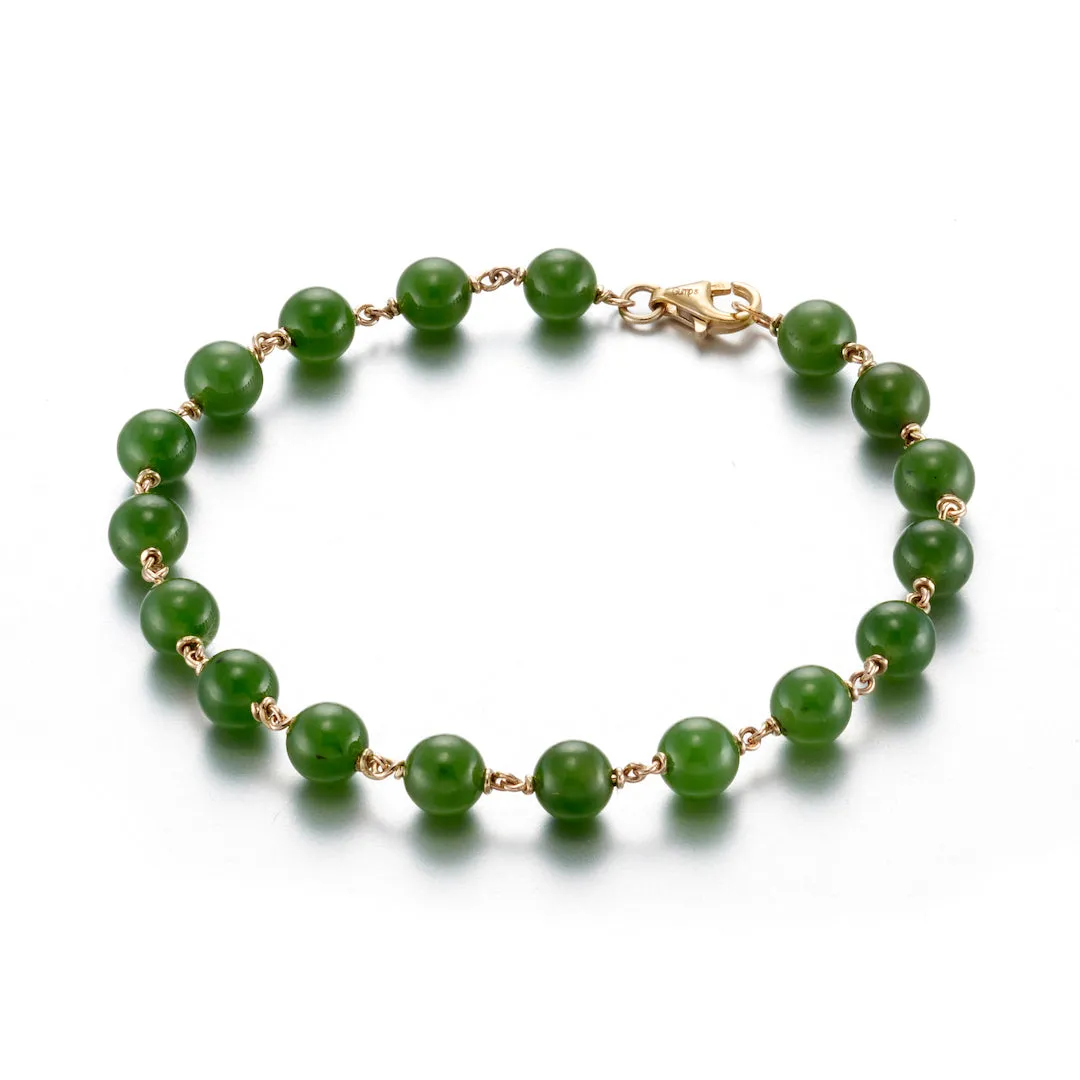 Green Nephrite Jade Gold Link Bracelet