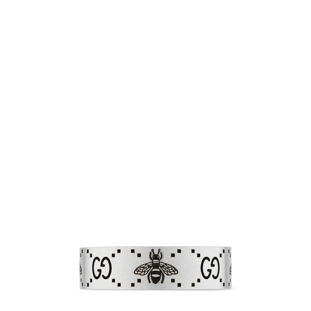 Gucci GG Sterling Silver Engraved Bee 6mm Ring D