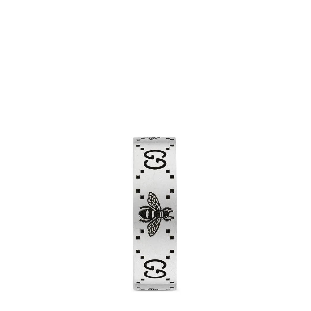 Gucci GG Sterling Silver Engraved Bee 6mm Ring D
