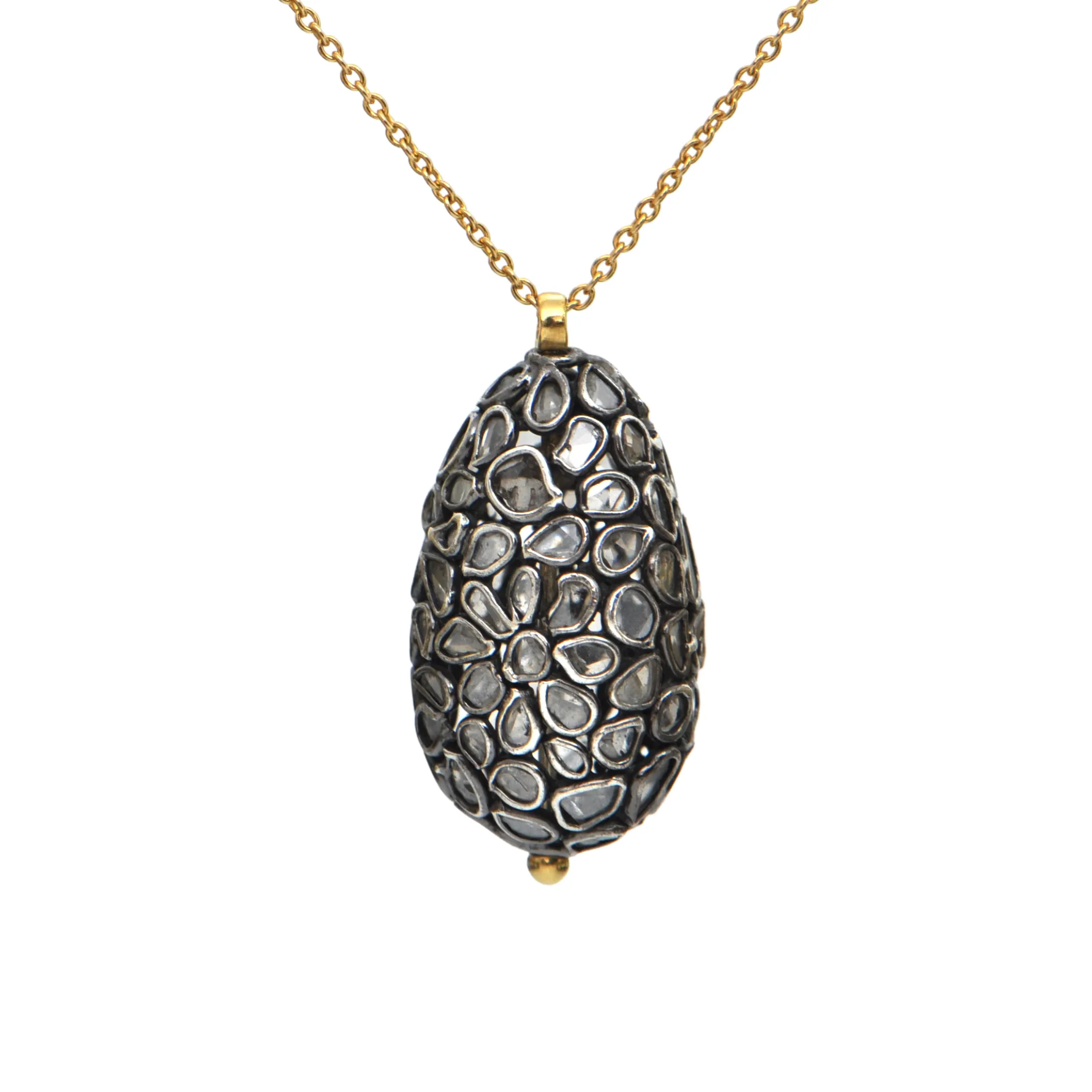 Gurhan Pastiche Sliced Diamond Sterling Egg and 22k Gold Necklace
