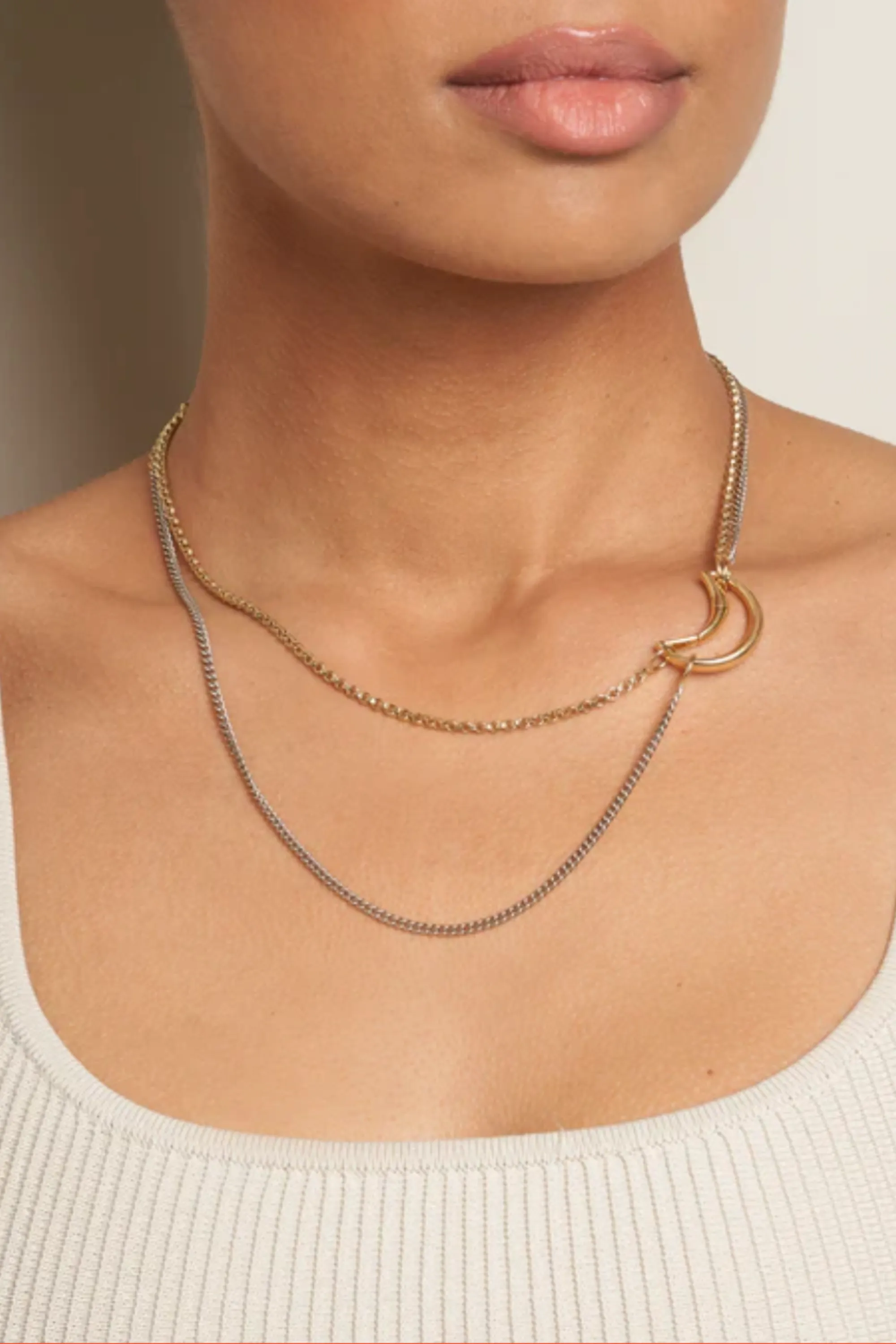 Half And Half Chain Necklace, Mixed Metal