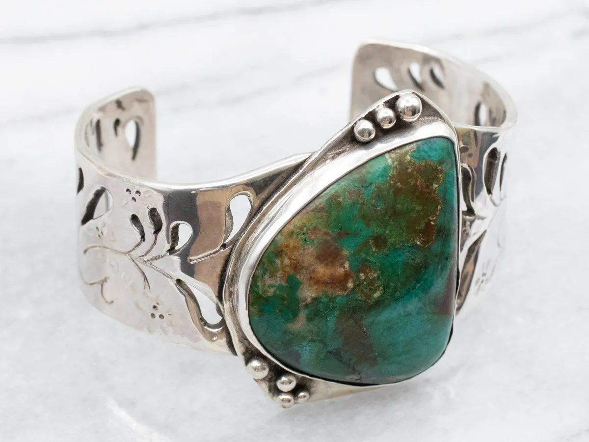Handmade Sterling Silver Floral Turquoise Cuff Bracelet