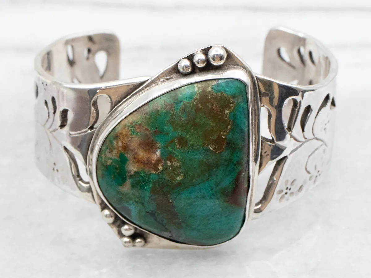 Handmade Sterling Silver Floral Turquoise Cuff Bracelet