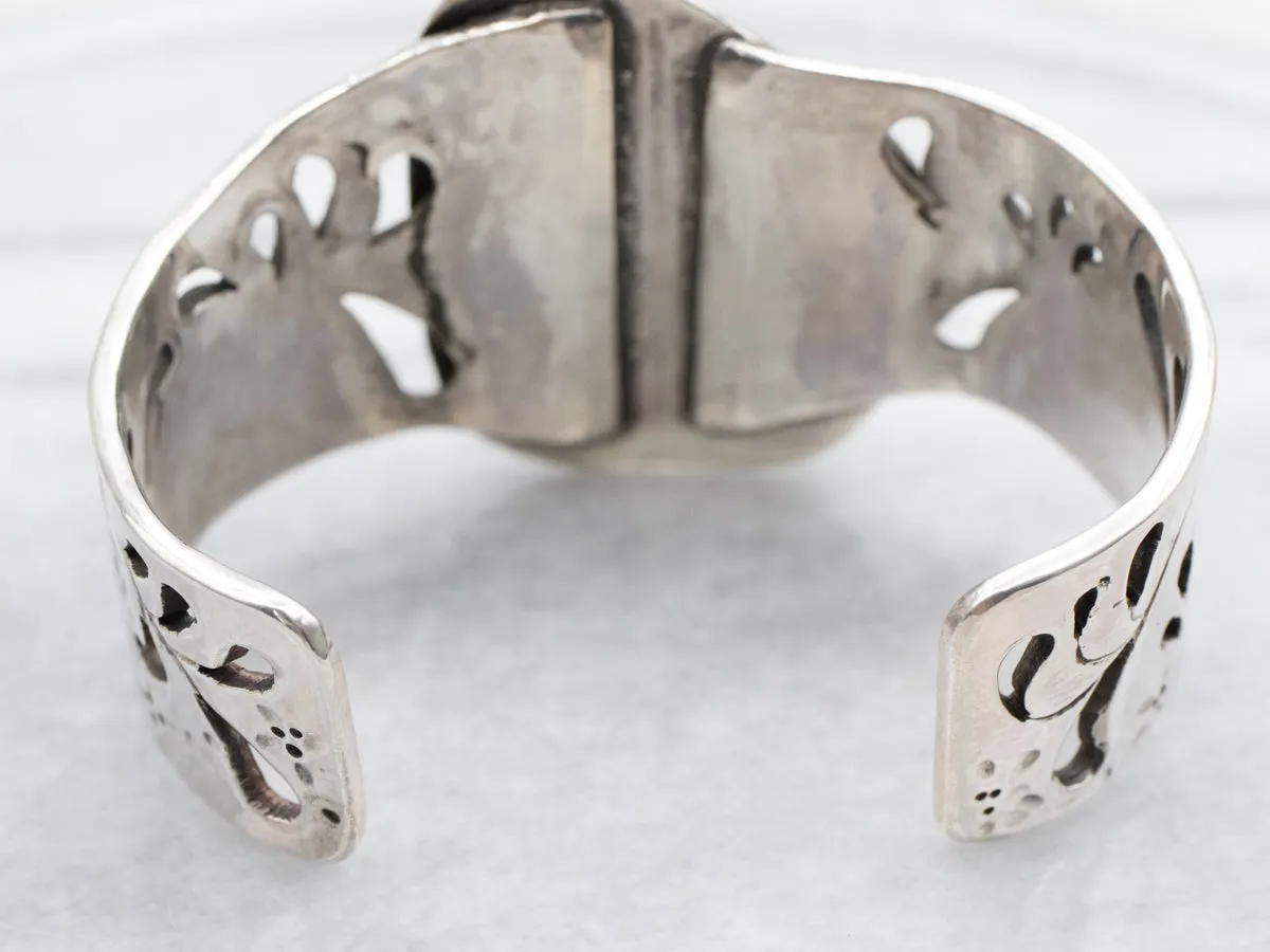 Handmade Sterling Silver Floral Turquoise Cuff Bracelet