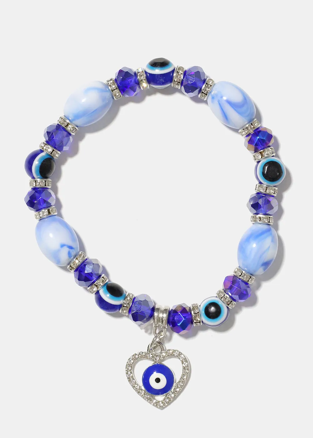 Heart & Evil Eye Beaded Bracelet