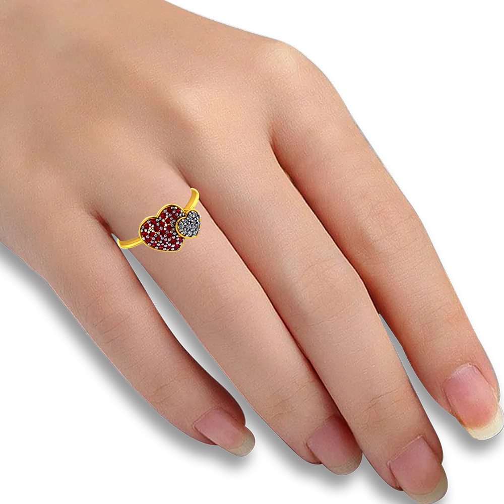 Heart Shaped 18k Diamond Ring With Diamond And Ruby Intricate Detailing