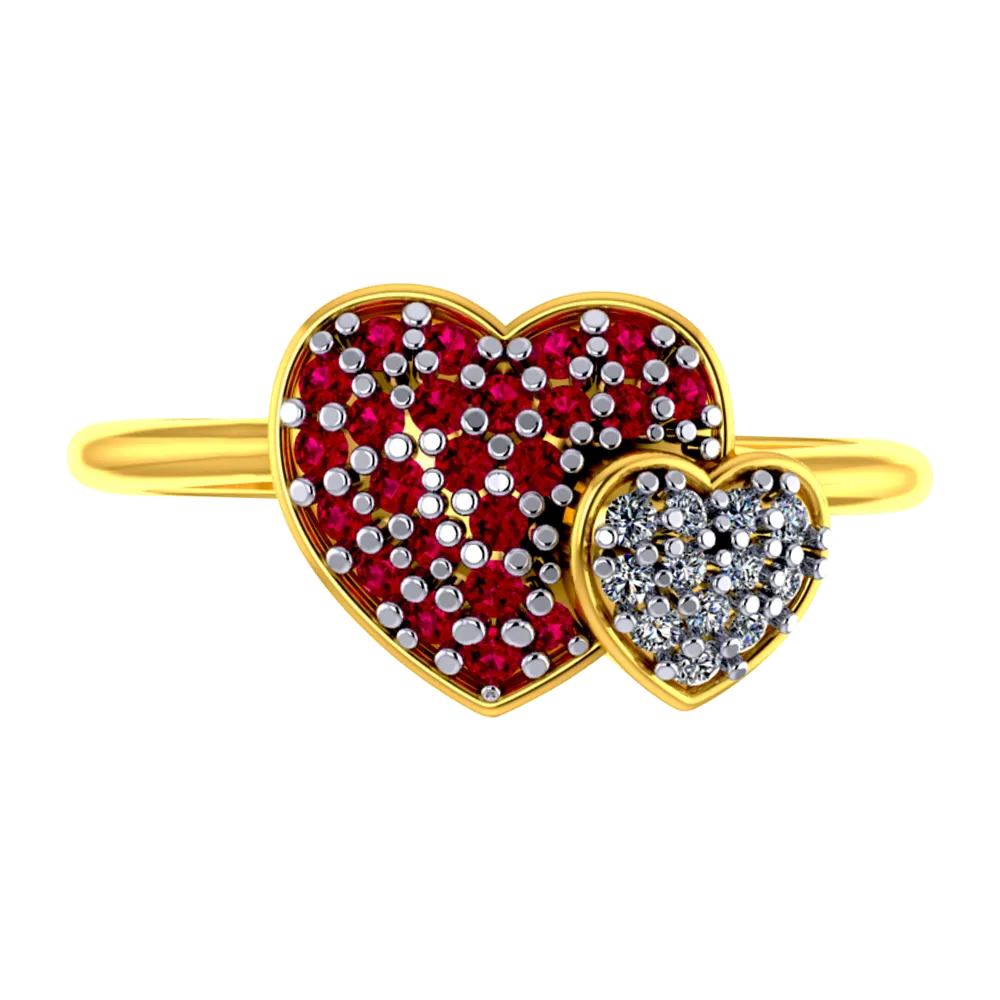 Heart Shaped 18k Diamond Ring With Diamond And Ruby Intricate Detailing