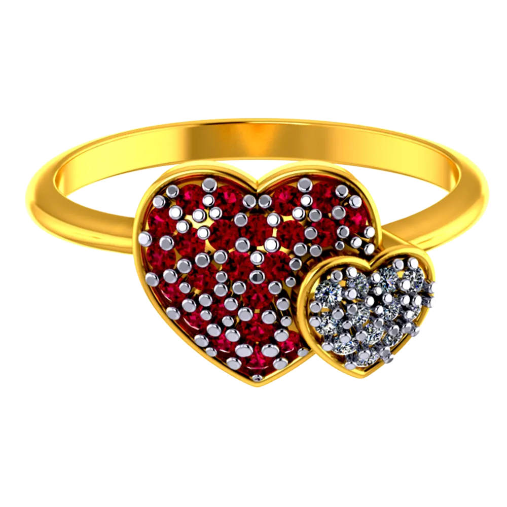 Heart Shaped 18k Diamond Ring With Diamond And Ruby Intricate Detailing