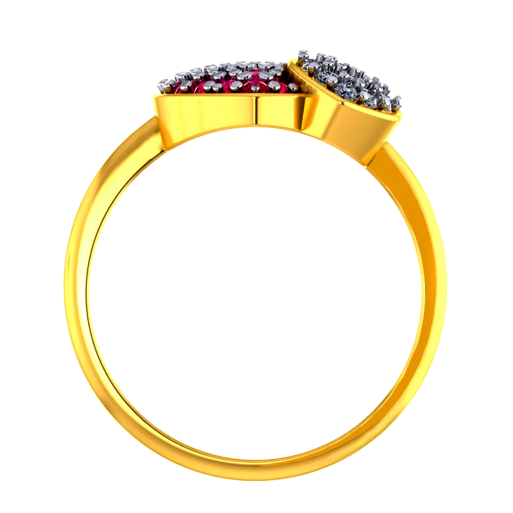 Heart Shaped 18k Diamond Ring With Diamond And Ruby Intricate Detailing