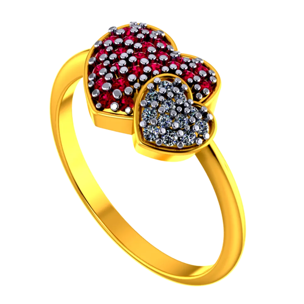 Heart Shaped 18k Diamond Ring With Diamond And Ruby Intricate Detailing