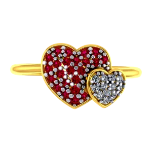 Heart Shaped 18k Diamond Ring With Diamond And Ruby Intricate Detailing