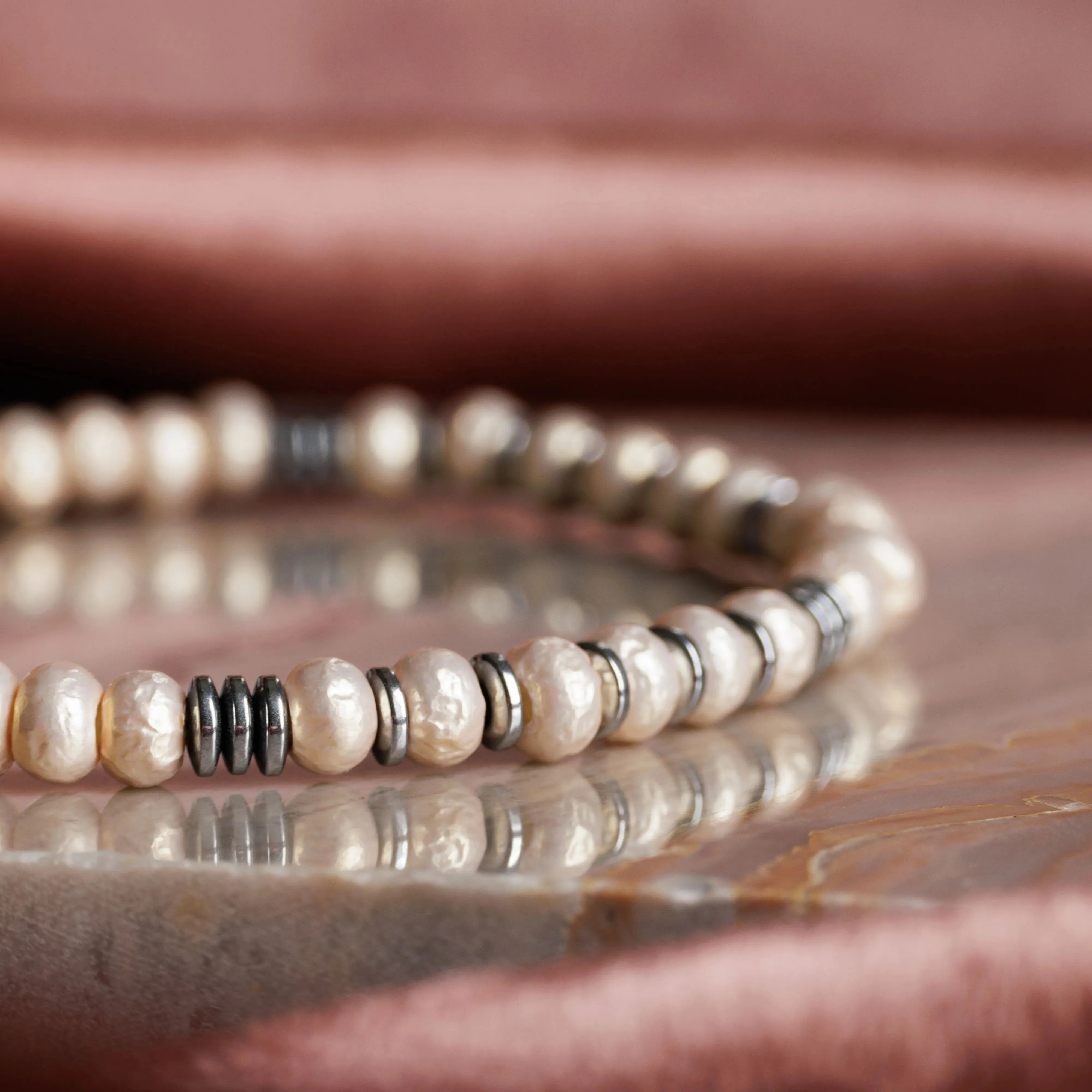 Hematite  - Pale Pink Bracelet I (4mm)