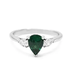 ICL Certificated Emerald & Diamond Three Stone Ring - 18ct White Gold