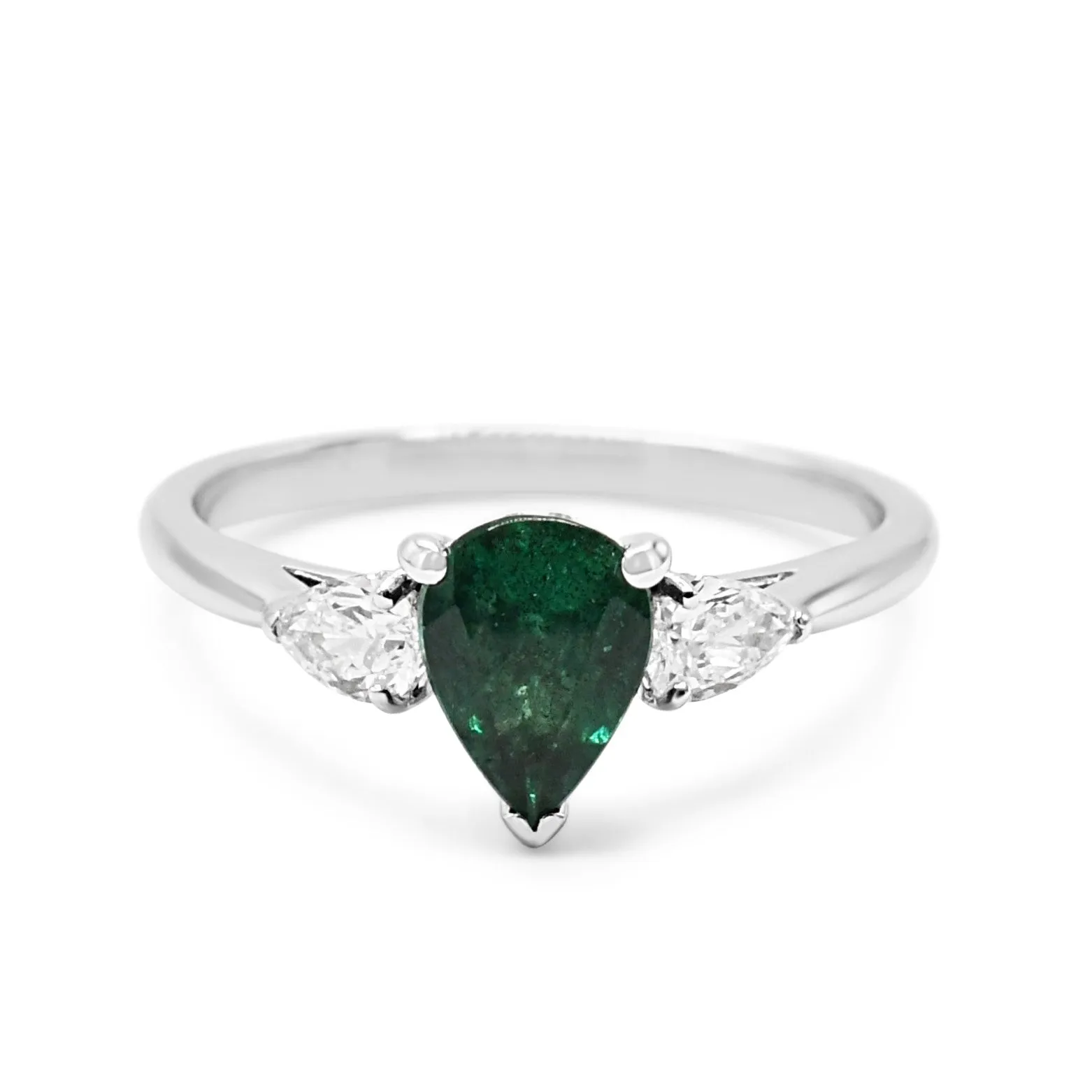ICL Certificated Emerald & Diamond Three Stone Ring - 18ct White Gold