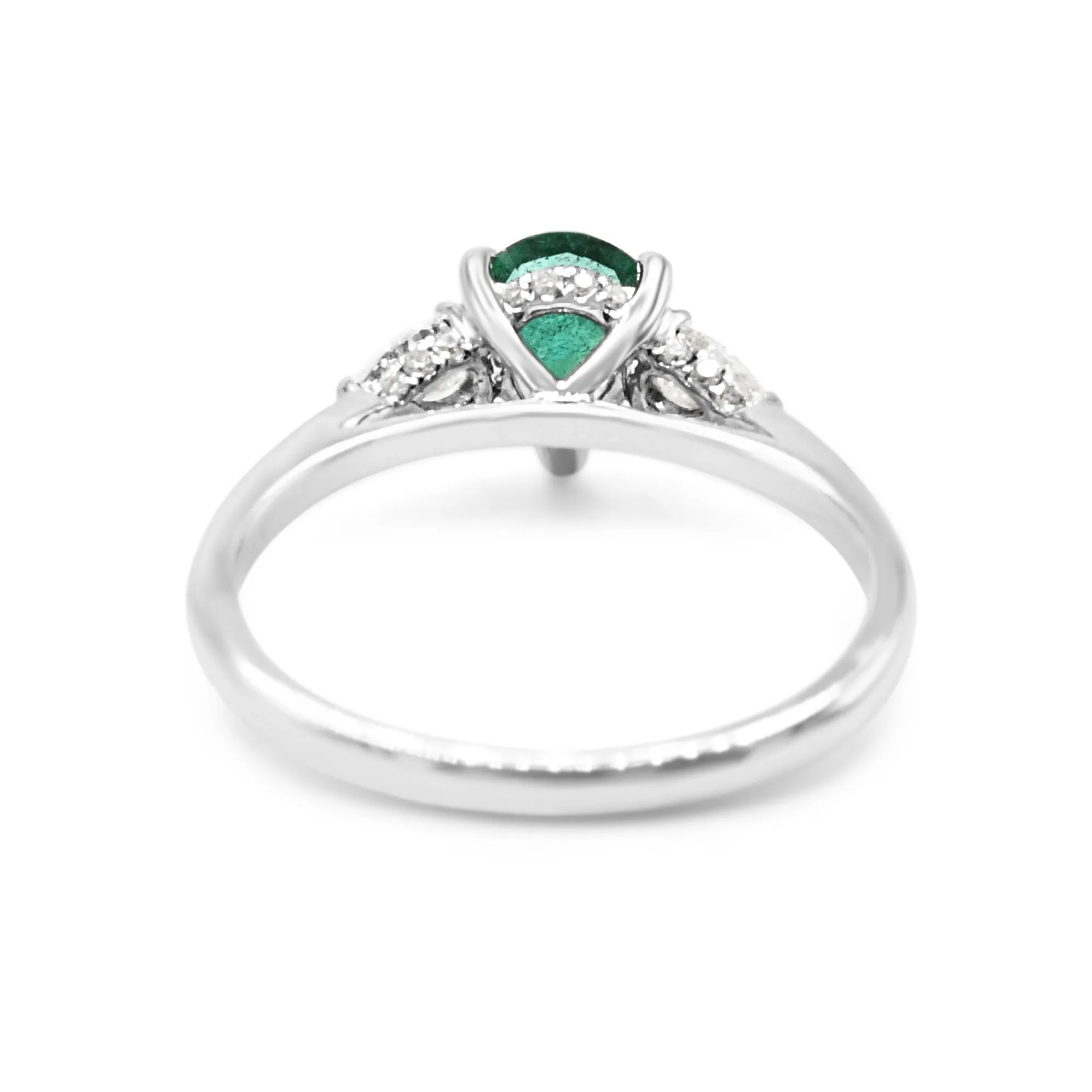 ICL Certificated Emerald & Diamond Three Stone Ring - 18ct White Gold