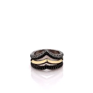 John Hardy Two-Tone Tiga Black Sapphire and Black Spinel Ring