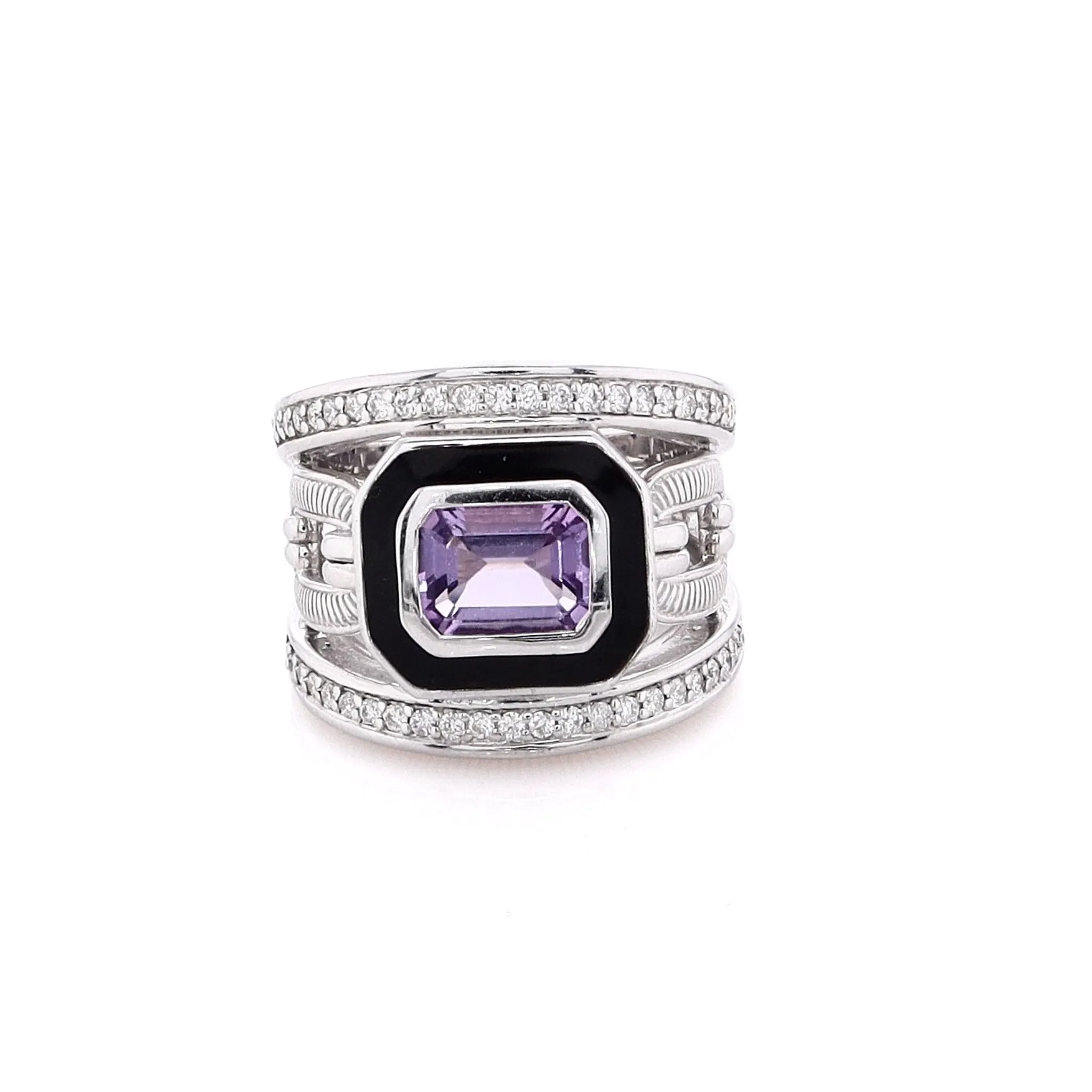 Judith Ripka Adrienne Band Ring With Enamel, Amethyst and Diamonds