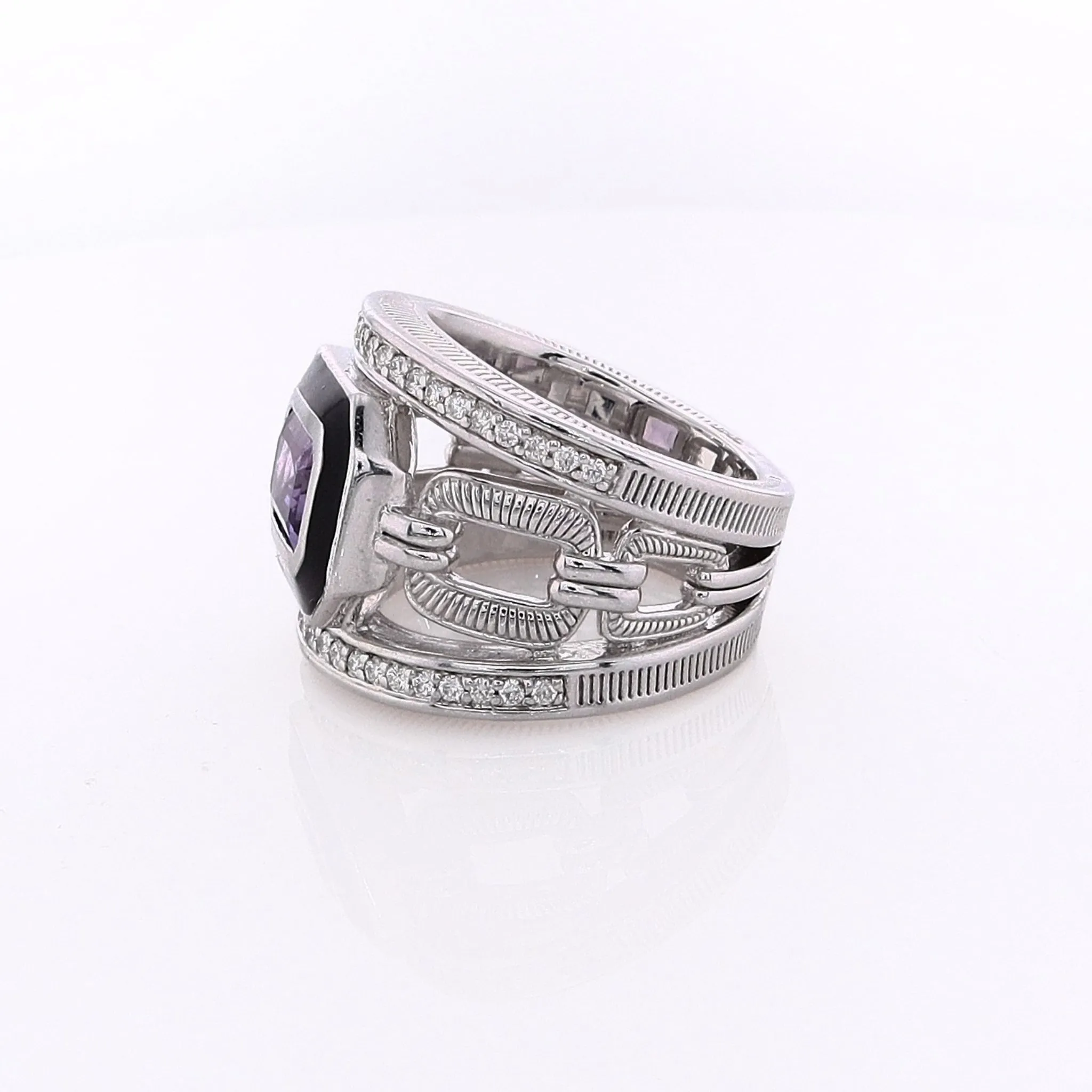 Judith Ripka Adrienne Band Ring With Enamel, Amethyst and Diamonds