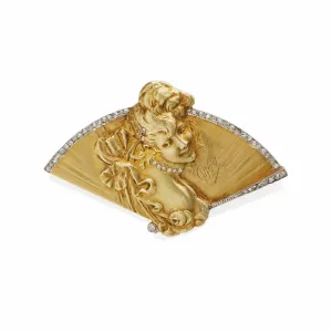 Jules Ch??ret Art Nouveau 18K Gold and Rose-cut Diamond Brooch