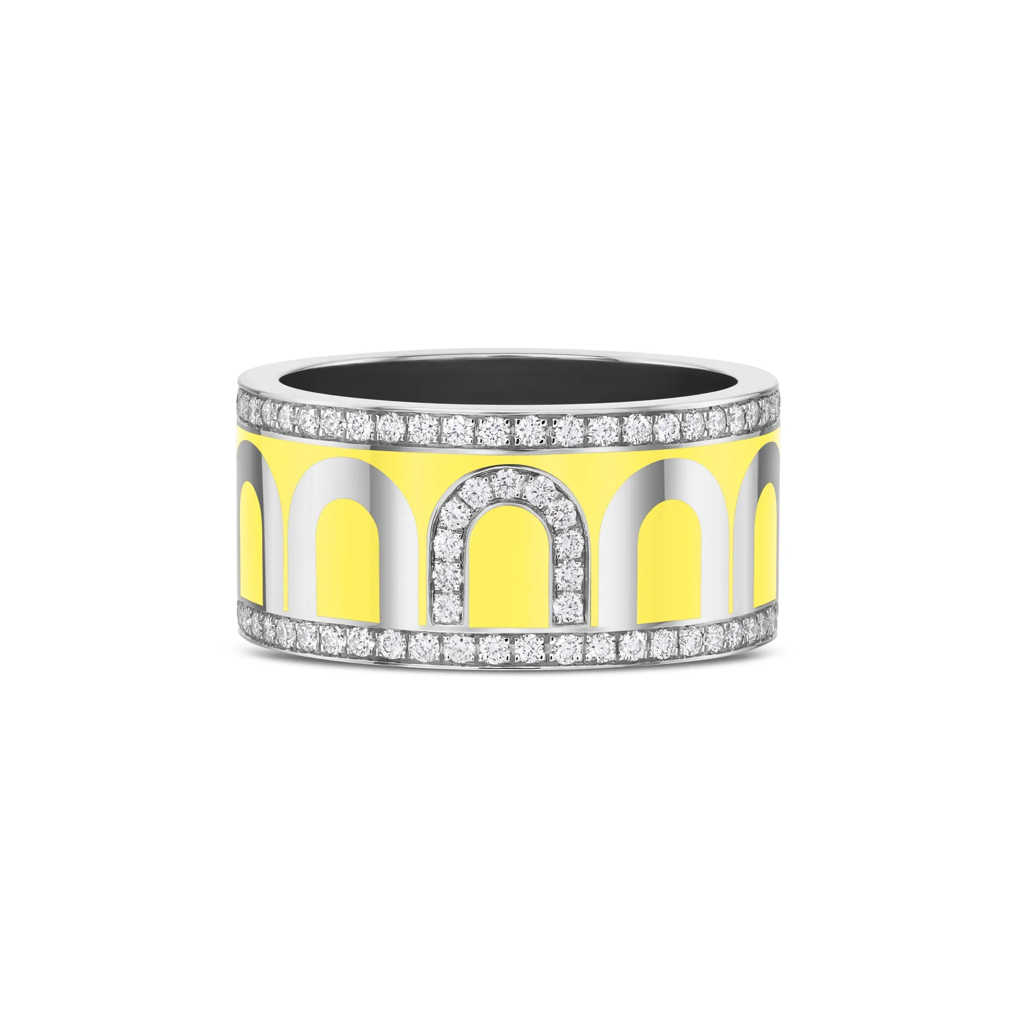 L'Arc de DAVIDOR Ring GM, 18k White Gold with Limoncello Lacquered Ceramic and Porta Diamonds