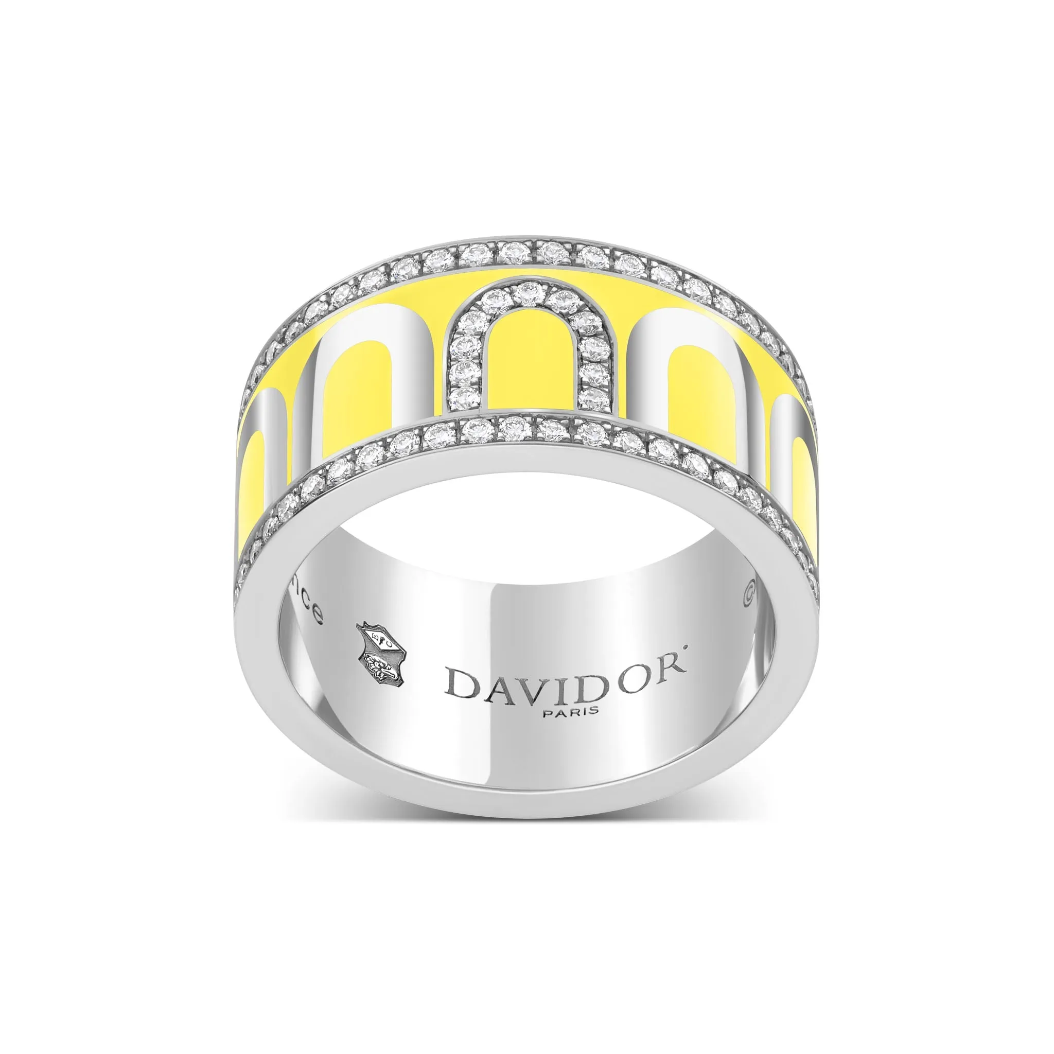 L'Arc de DAVIDOR Ring GM, 18k White Gold with Limoncello Lacquered Ceramic and Porta Diamonds