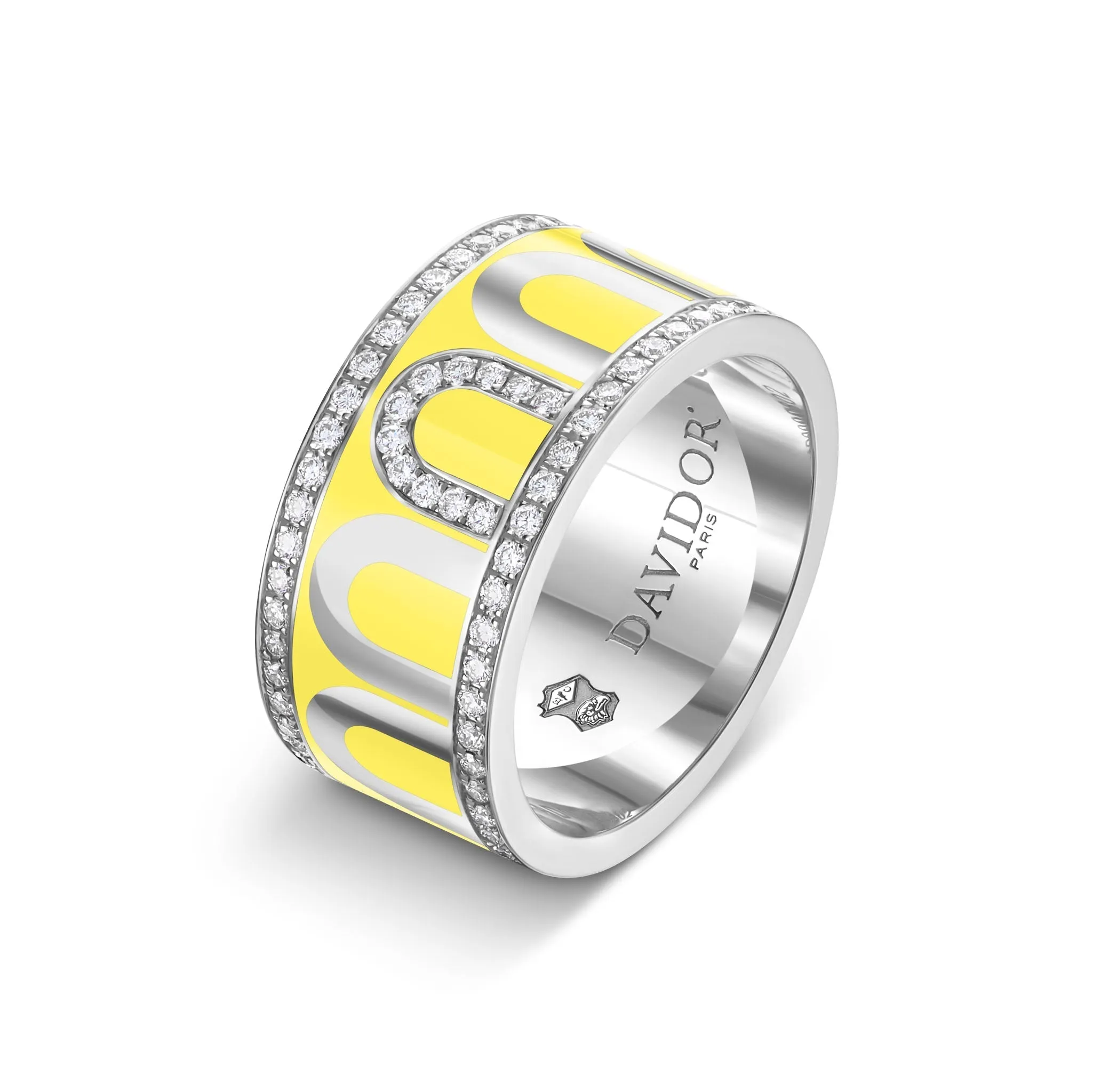 L'Arc de DAVIDOR Ring GM, 18k White Gold with Limoncello Lacquered Ceramic and Porta Diamonds