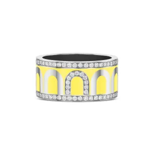 L'Arc de DAVIDOR Ring GM, 18k White Gold with Limoncello Lacquered Ceramic and Porta Diamonds