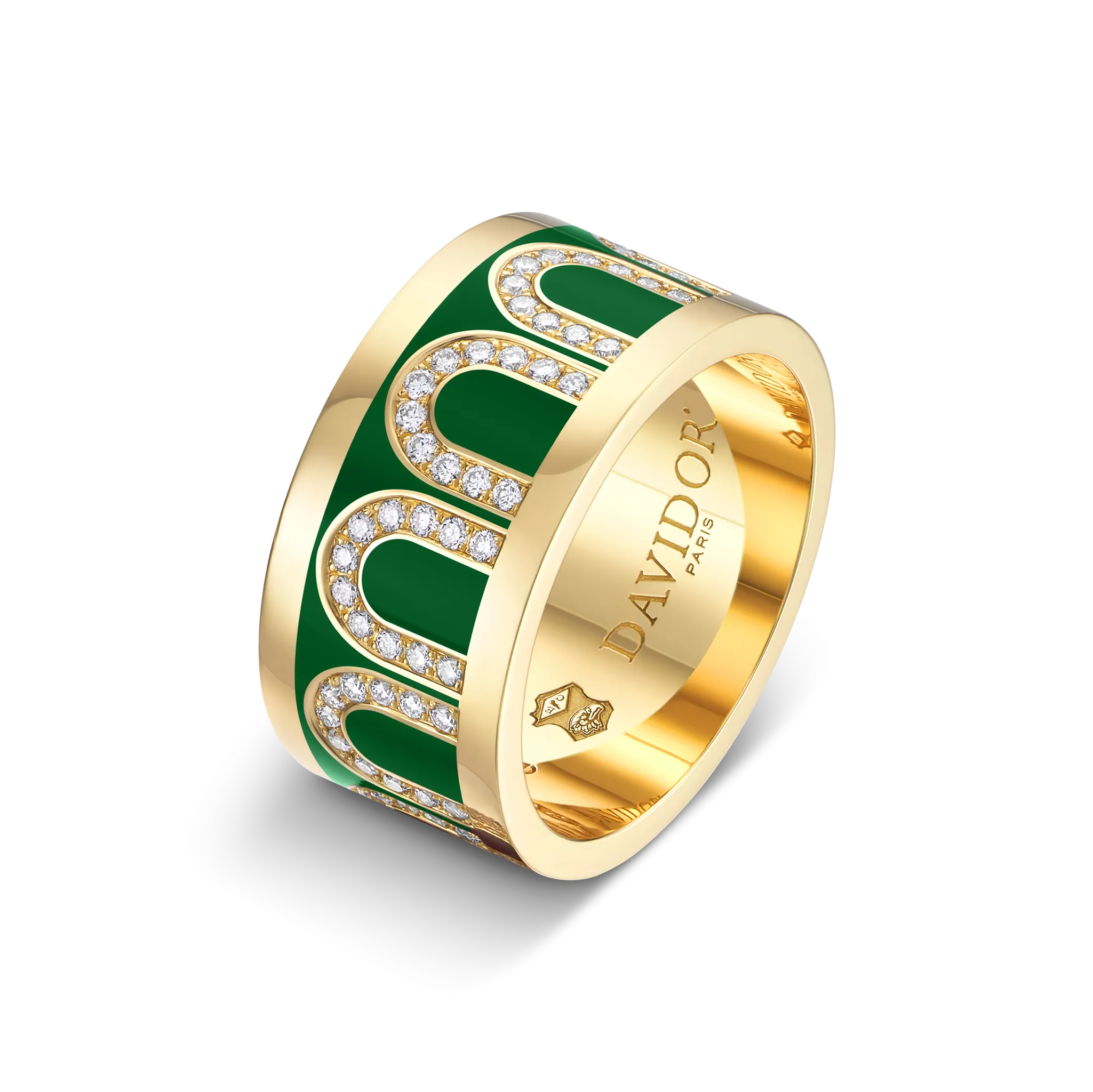 L'Arc de DAVIDOR Ring GM, 18k Yellow Gold with Palais Royal Lacquered Ceramic and Arcade Diamonds