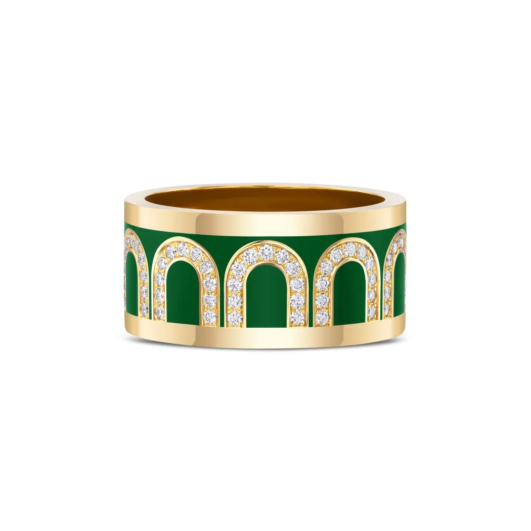 L'Arc de DAVIDOR Ring GM, 18k Yellow Gold with Palais Royal Lacquered Ceramic and Arcade Diamonds