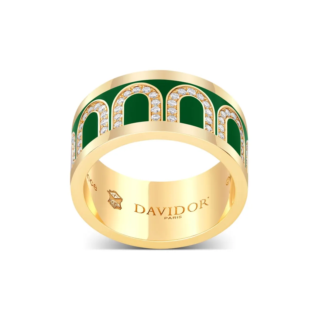 L'Arc de DAVIDOR Ring GM, 18k Yellow Gold with Palais Royal Lacquered Ceramic and Arcade Diamonds