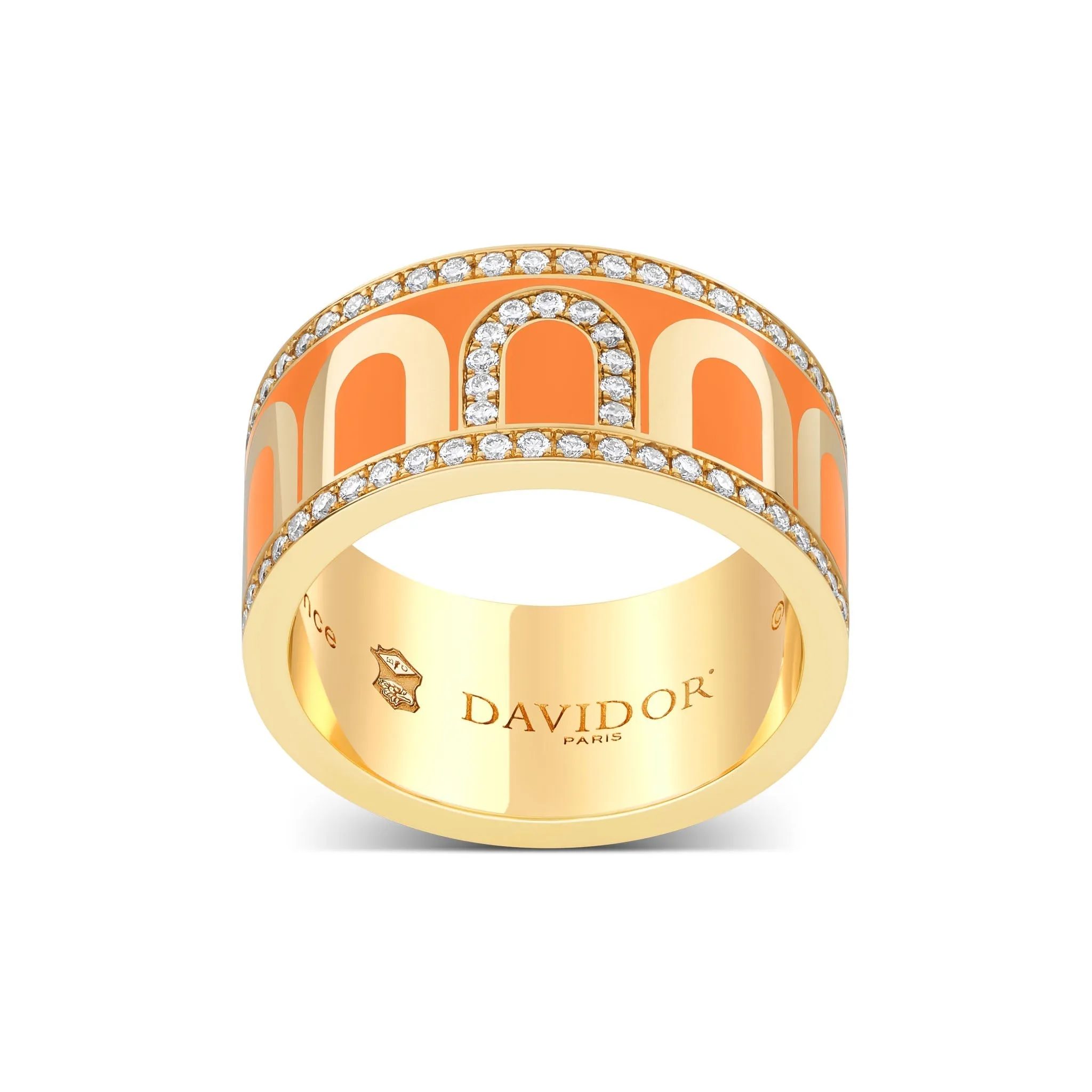 L'Arc de DAVIDOR Ring GM, 18k Yellow Gold with Zeste Lacquered Ceramic and Porta Diamonds