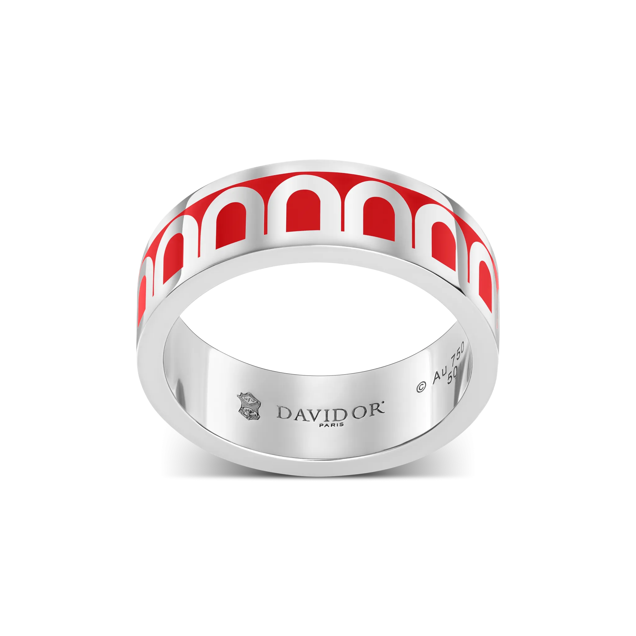 L'Arc de DAVIDOR Ring MM, 18k White Gold with Fraise Lacquered Ceramic