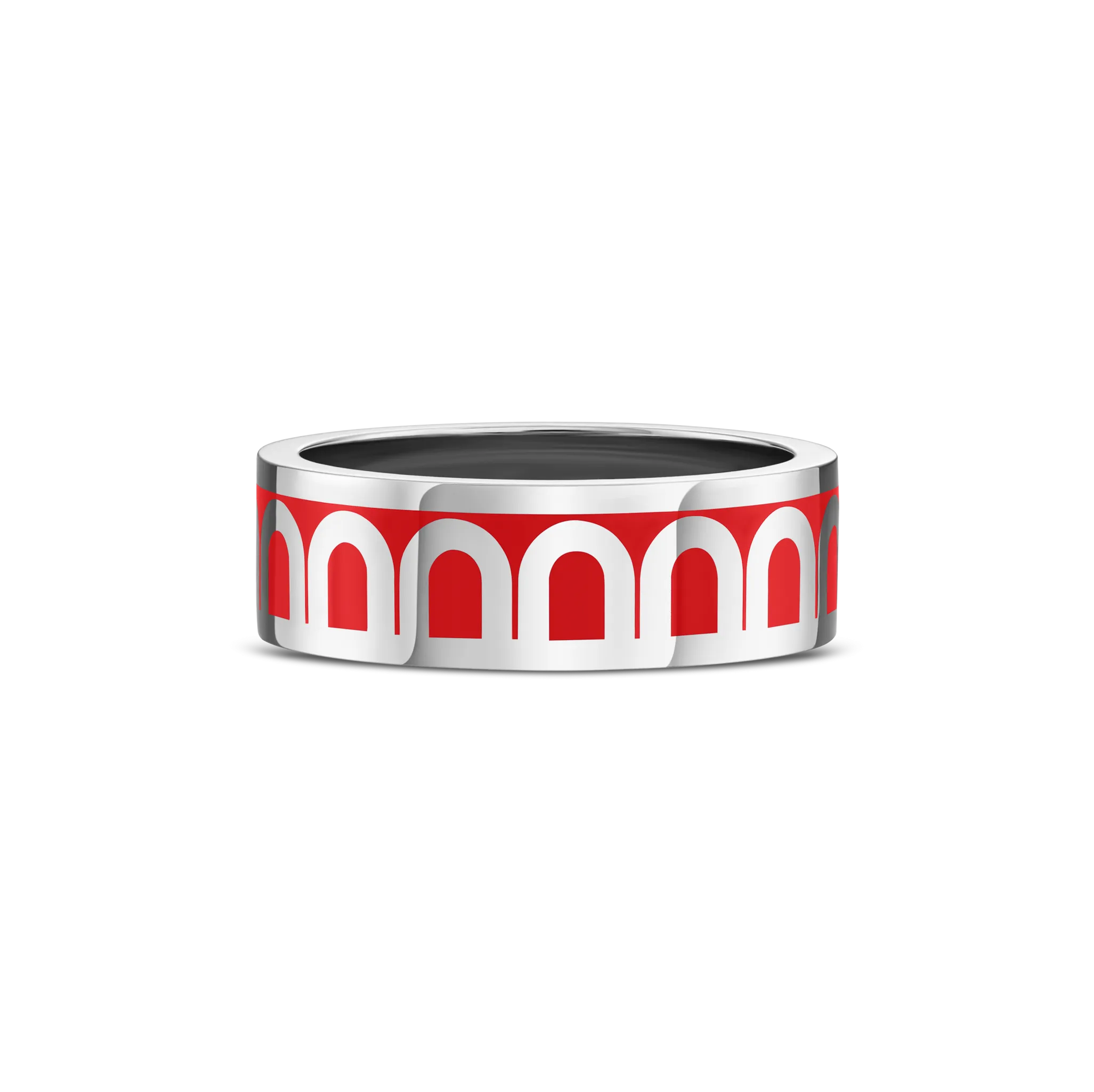 L'Arc de DAVIDOR Ring MM, 18k White Gold with Fraise Lacquered Ceramic