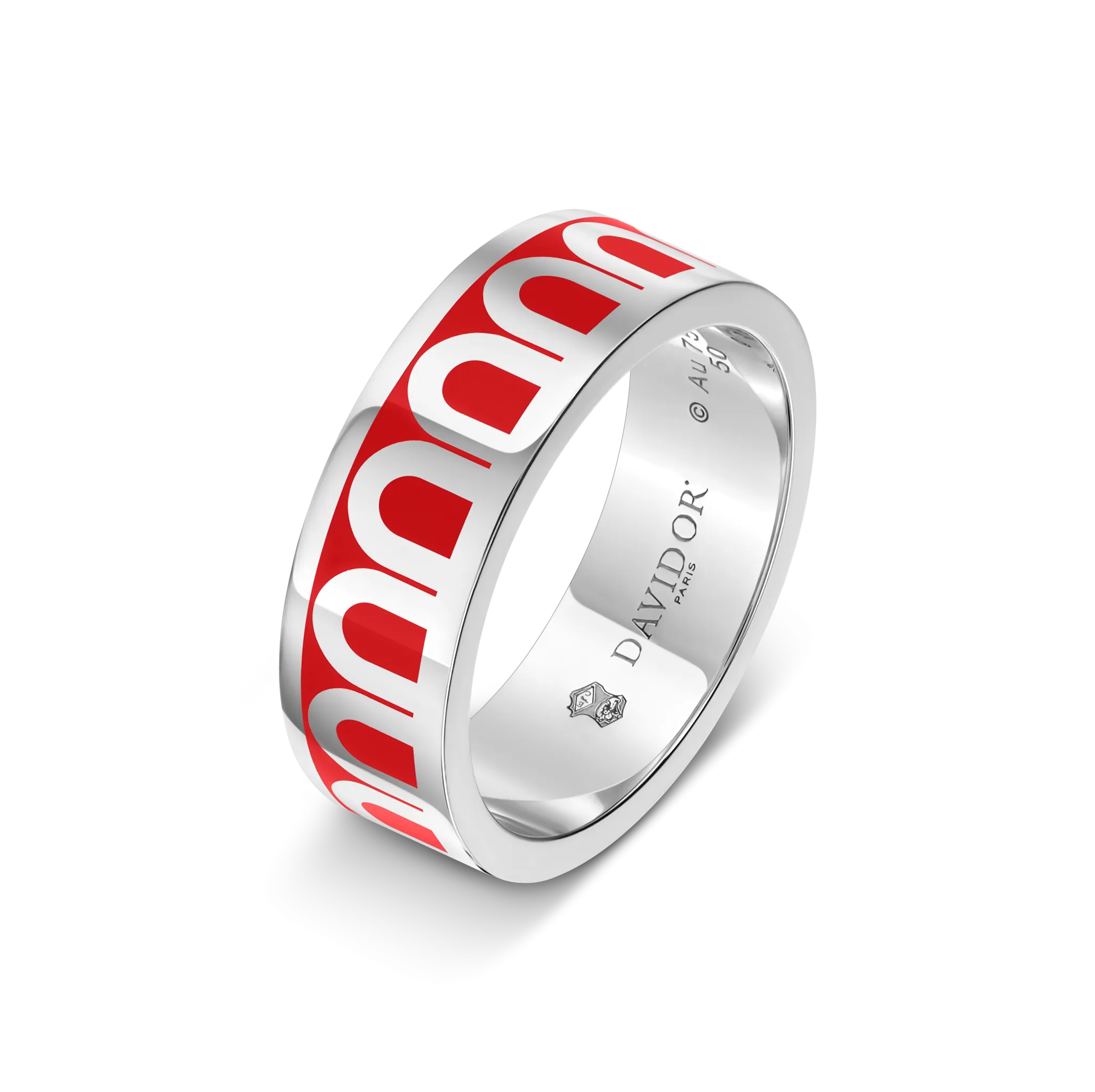L'Arc de DAVIDOR Ring MM, 18k White Gold with Fraise Lacquered Ceramic