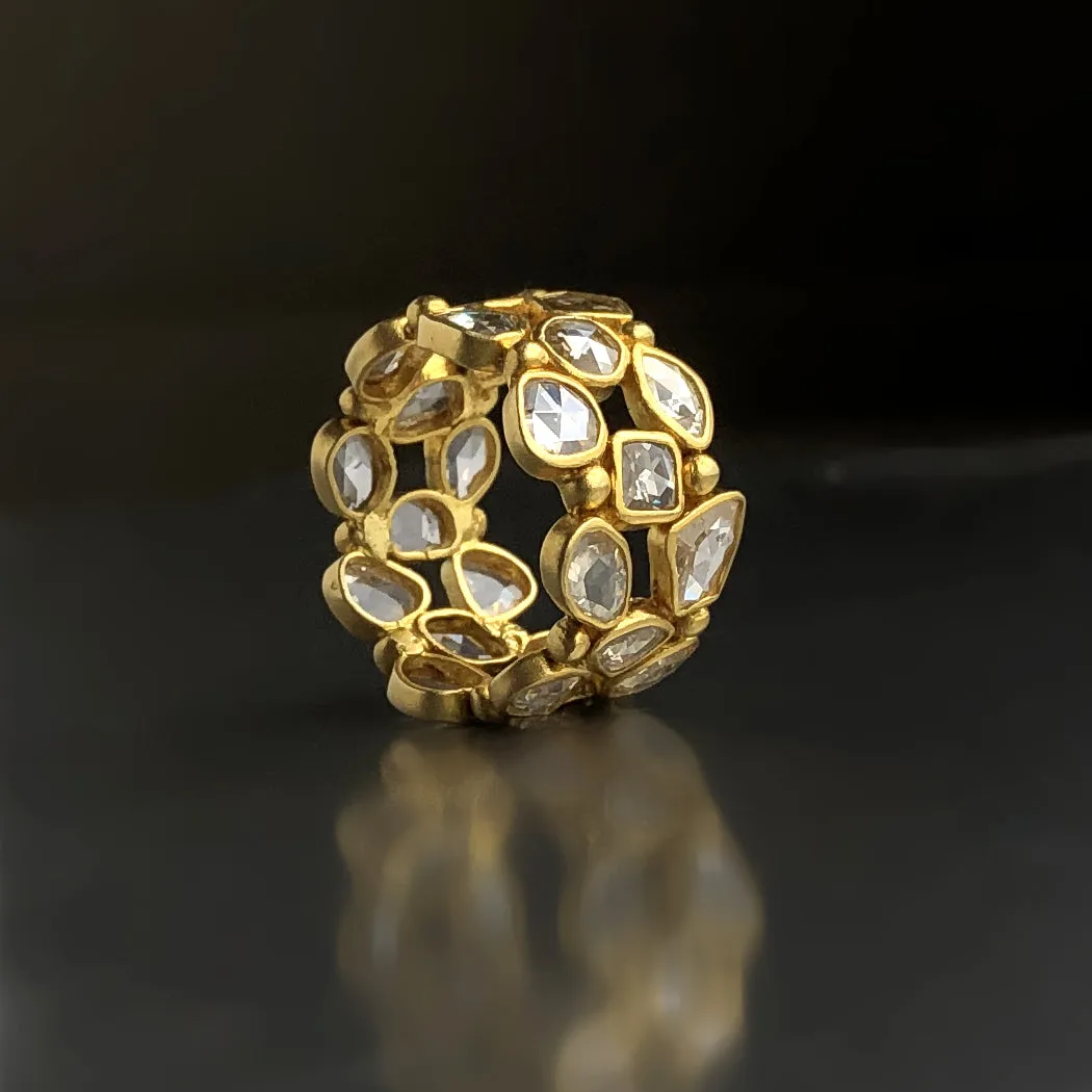 Lauren Harper 3.82 Ct Rosecut Diamond Matte Gold Three-Row Eternity Band Ring