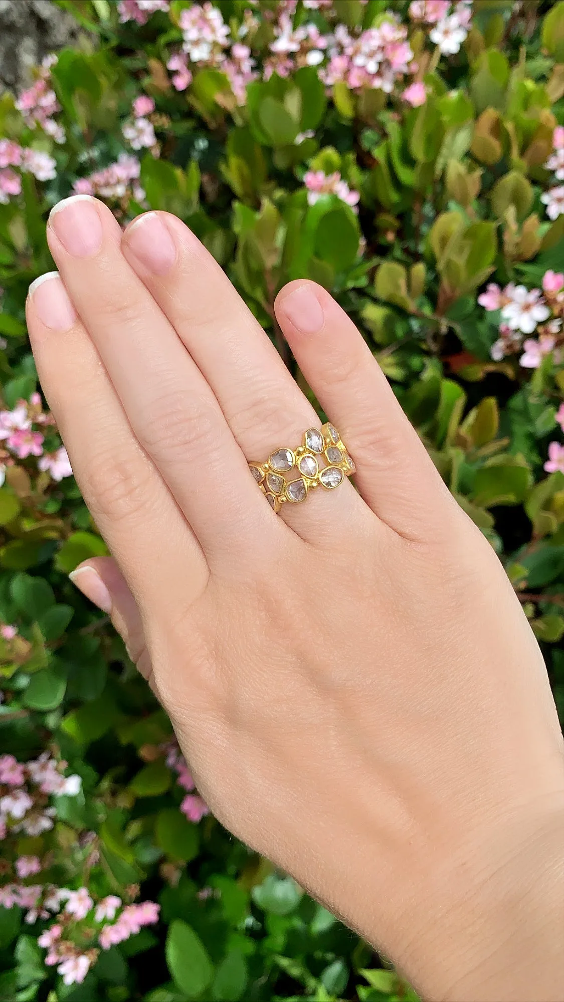 Lauren Harper 3.82 Ct Rosecut Diamond Matte Gold Three-Row Eternity Band Ring