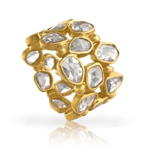 Lauren Harper 3.82 Ct Rosecut Diamond Matte Gold Three-Row Eternity Band Ring