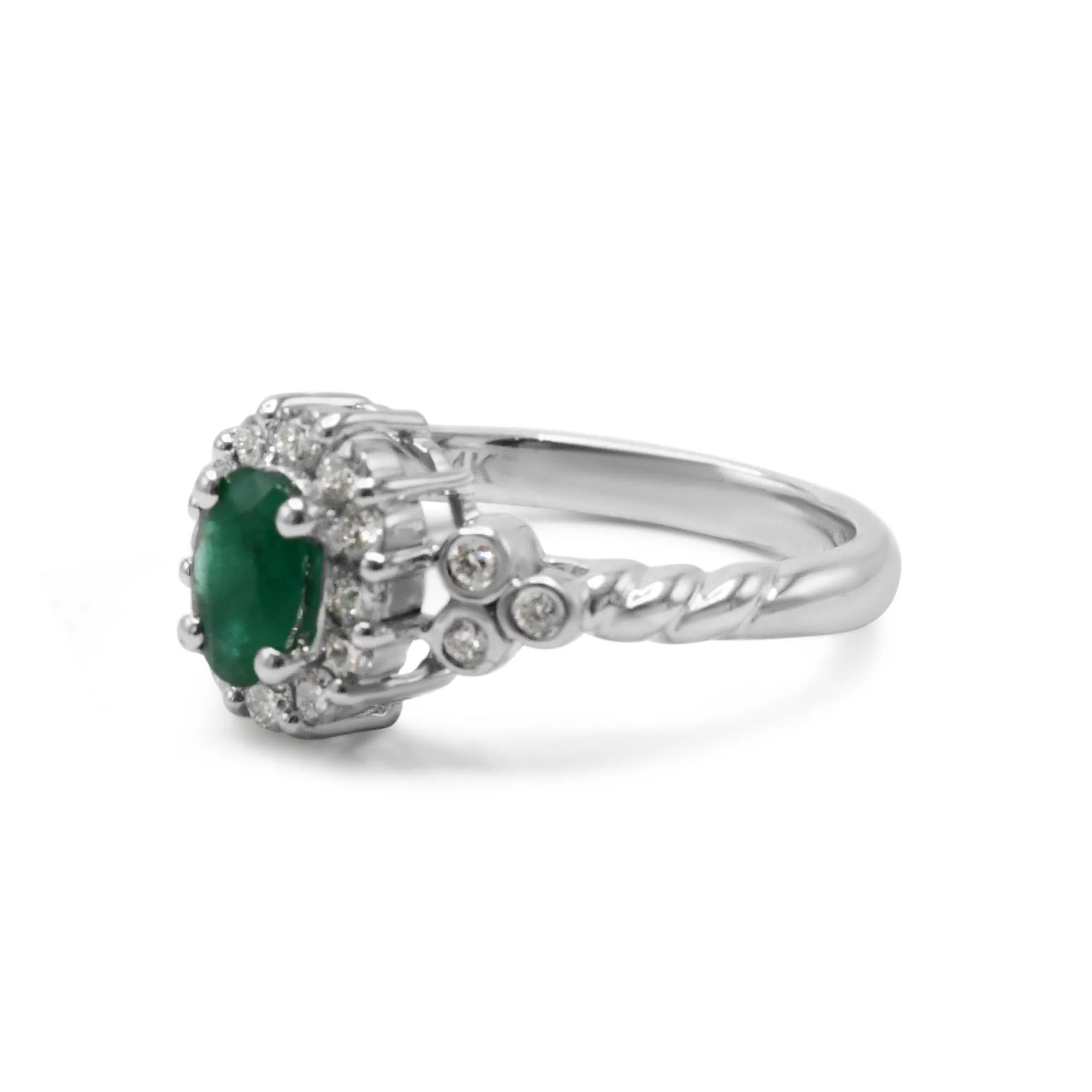 Le Vian 14ct White Gold Diamond & Oval Emerald Halo Ring