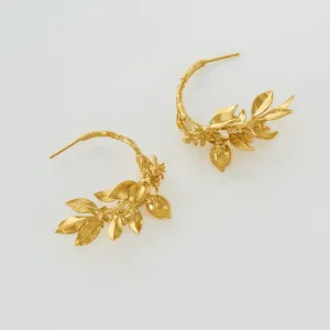 Lemon Blossom Branch Hoop Earrings with Hanging Lemons