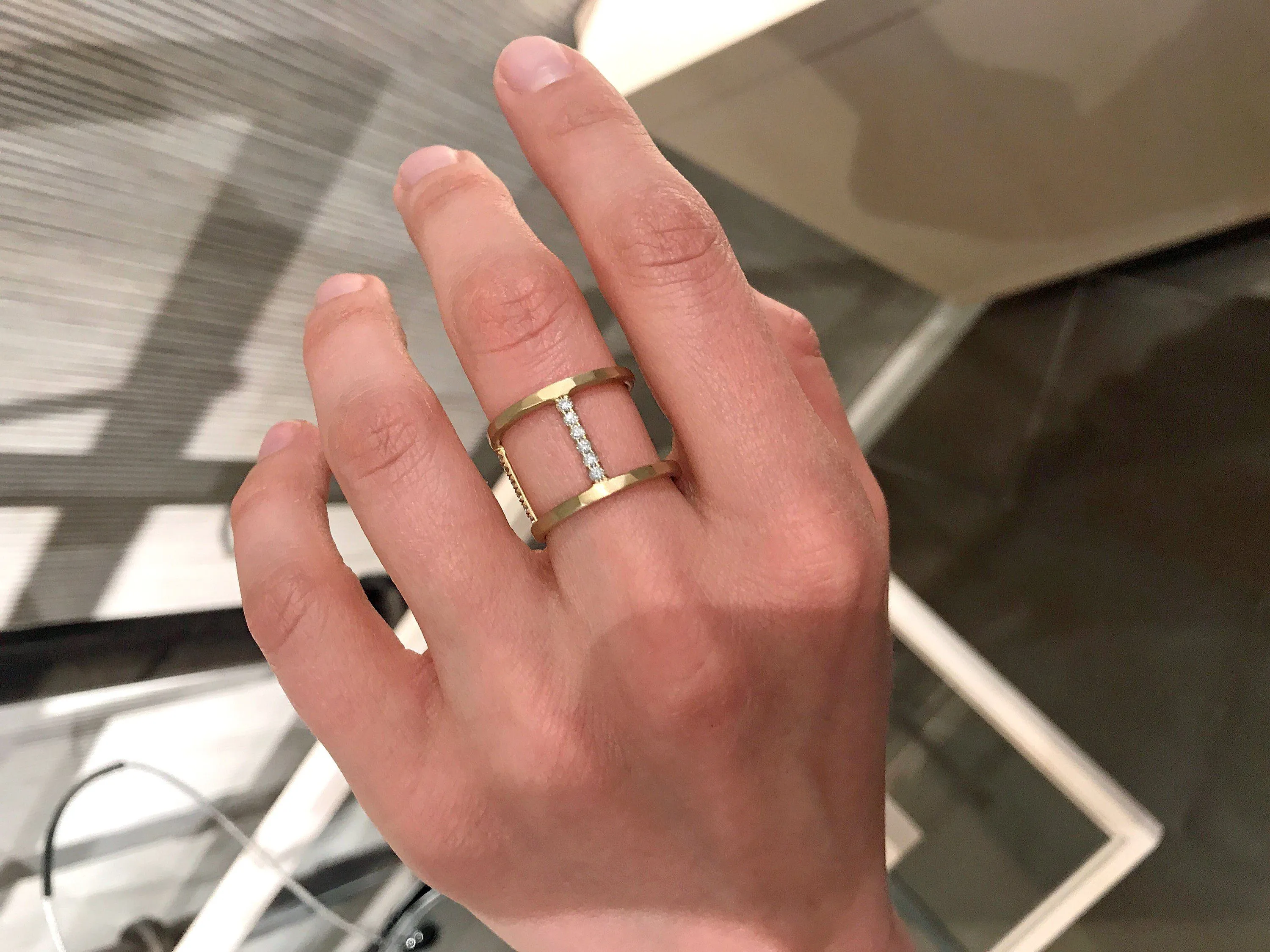 Lisa Ziff Diamond Gold Handmade Open Tripod Band Ring