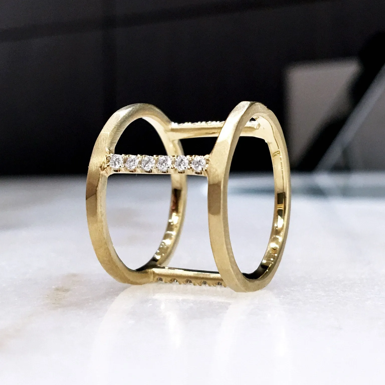 Lisa Ziff Diamond Gold Handmade Open Tripod Band Ring