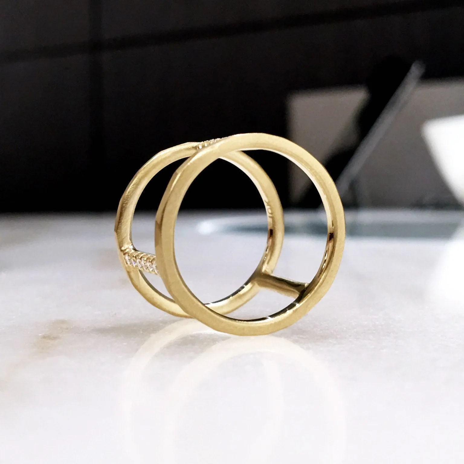 Lisa Ziff Diamond Gold Handmade Open Tripod Band Ring
