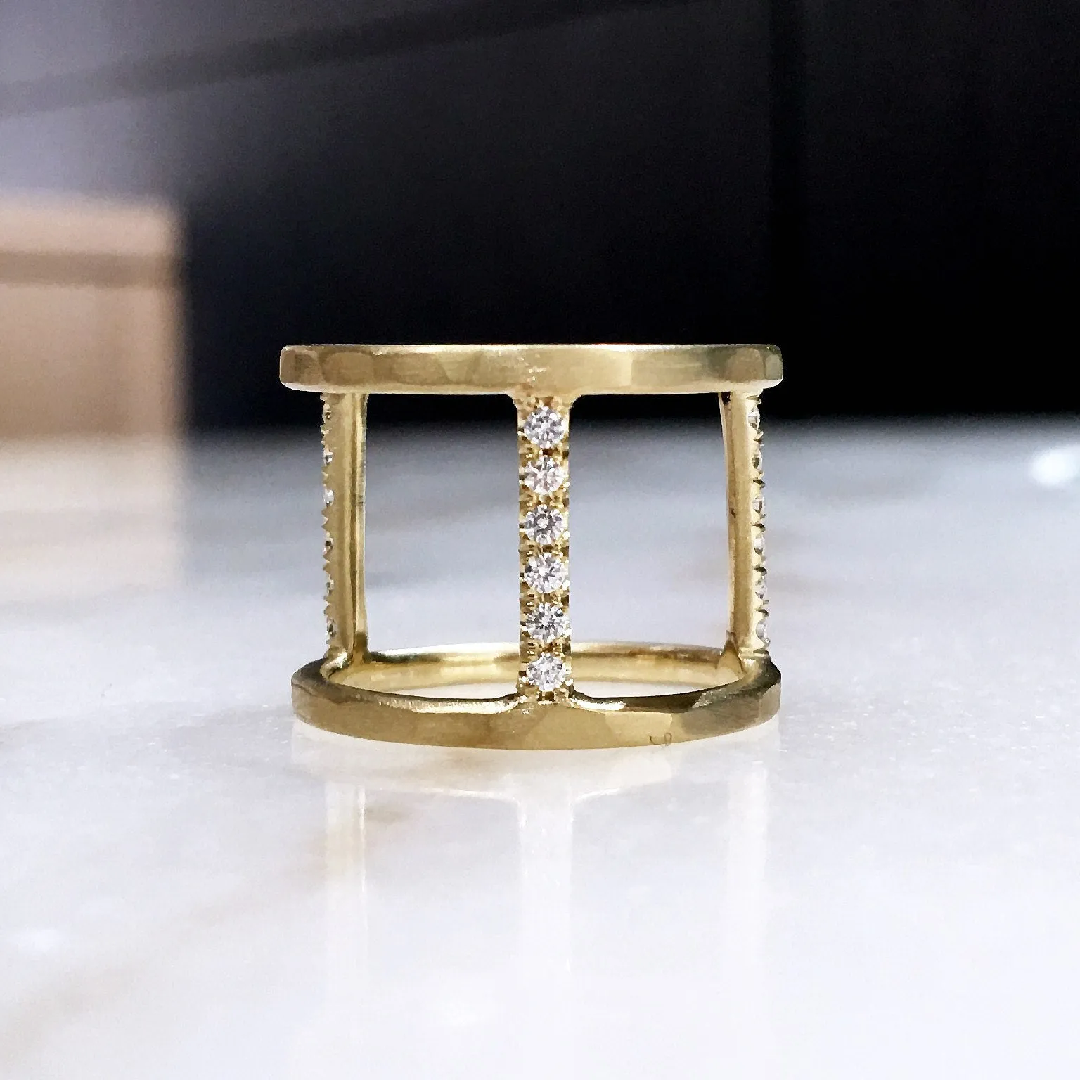 Lisa Ziff Diamond Gold Handmade Open Tripod Band Ring