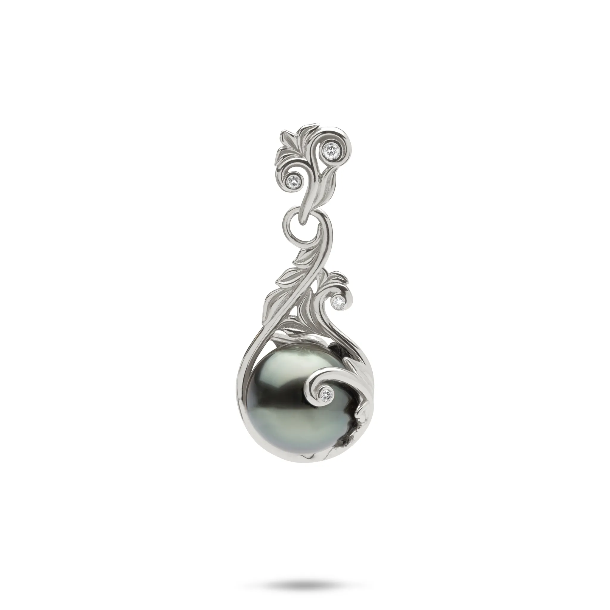 Living Heirloom Tahitian Black Pearl Pendant in White Gold with Diamonds - 9-10mm