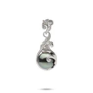 Living Heirloom Tahitian Black Pearl Pendant in White Gold with Diamonds - 9-10mm