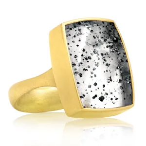 Lola Brooks 17.11 Carat Pyrite in Quartz Yellow Gold One of a Kind Ring