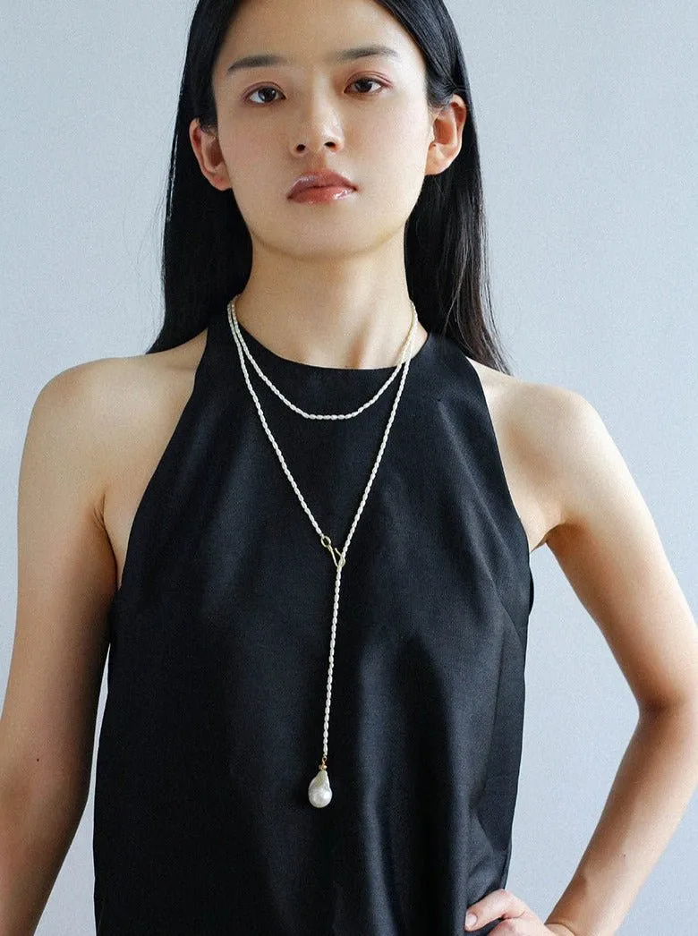 Long Baroque Pearl Pendant Necklace with Rice Pearls