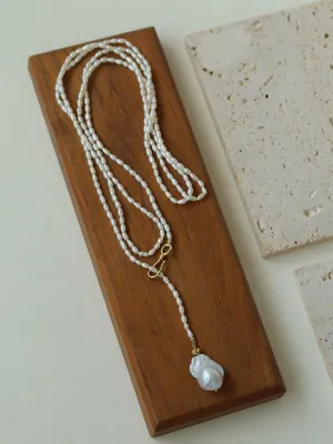 Long Baroque Pearl Pendant Necklace with Rice Pearls